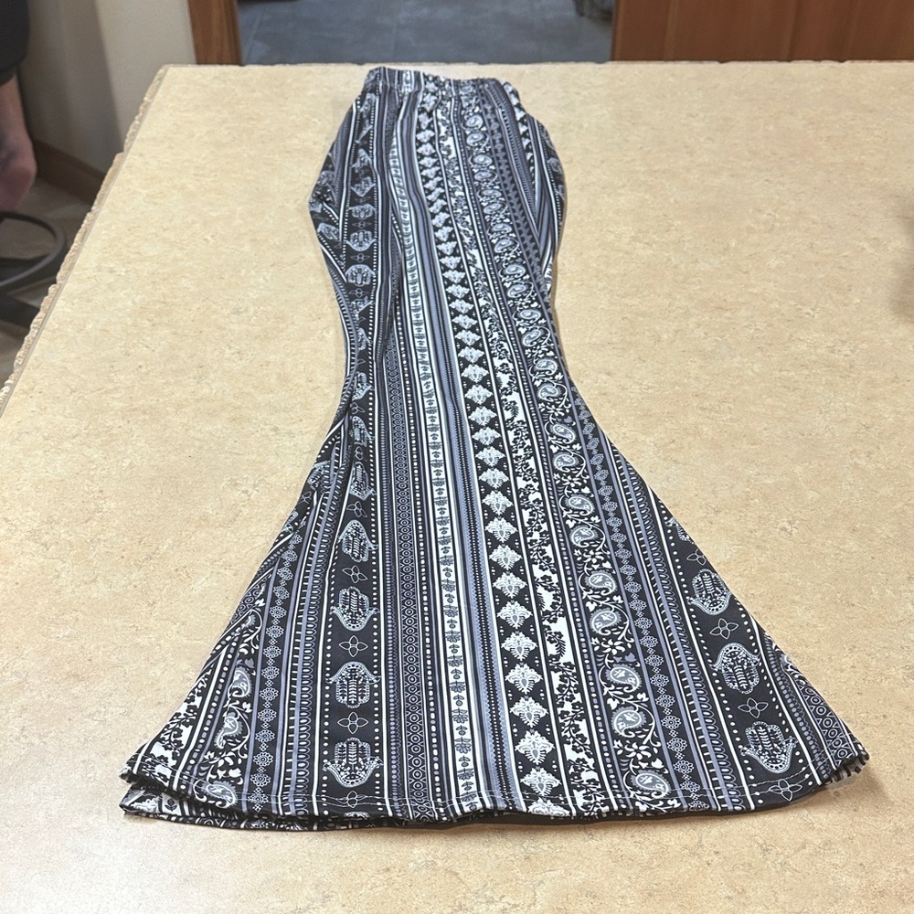 Western Bell Bottom Black and White Patterned Women's Flare Pants
